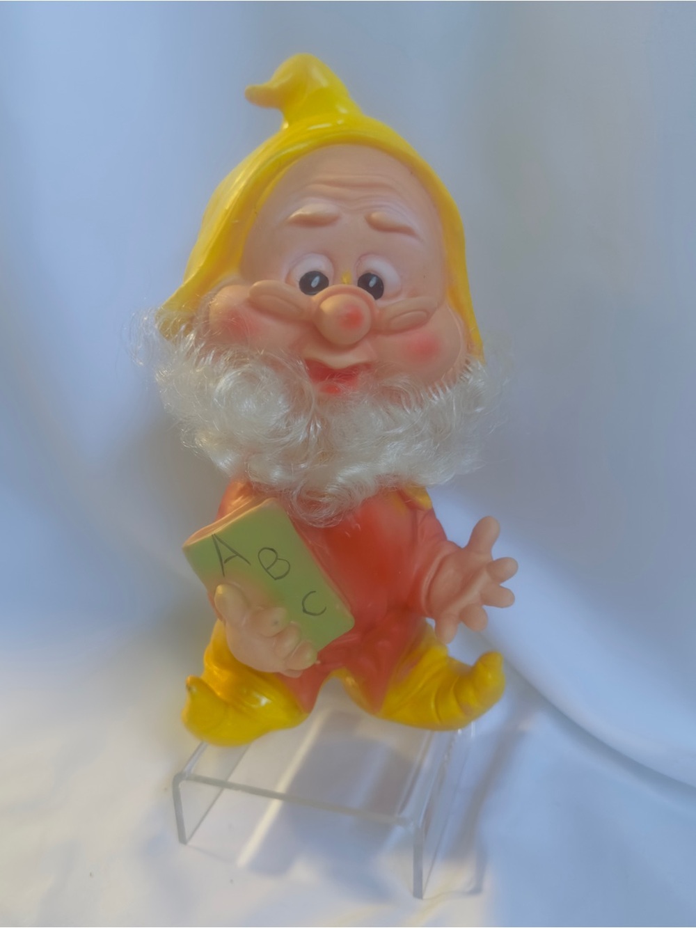 Vintage Vinyl Disney Doc Figure 9" Tall Curly Beard Squeaks Figurine Toy Yellow